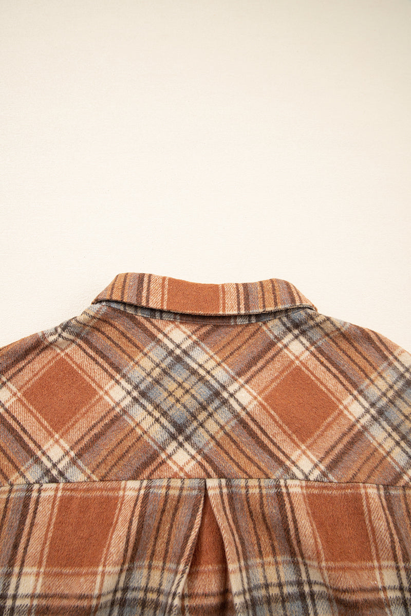Hazel Blues® | Brown Plaid Print Flap Pocket Buttoned Shacket