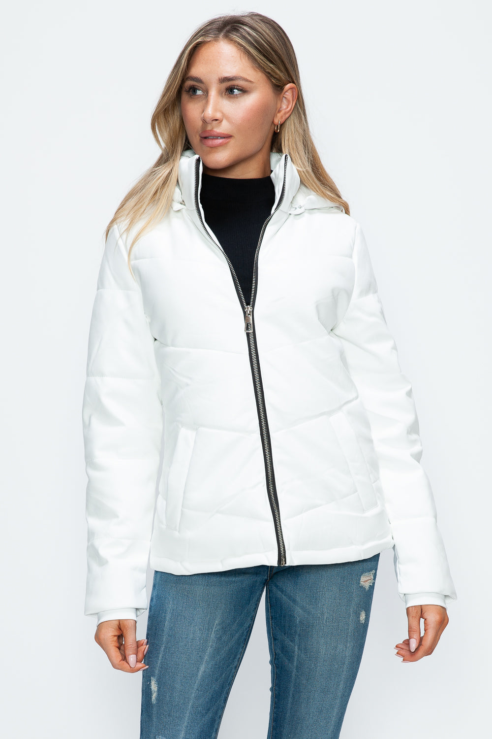 Hazel Blues® |  How Dare U Pocketed Zip Up Puffer Jacket with Removable Hood