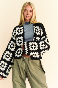 Hazel Blues® |  Davi & Dani Two Tone Flower Square Crochet Open Front Cardigan