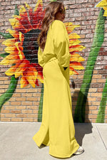Hazel Blues® |  Yellow Cream Drop Shoulder Puff Sleeve Crop Pullover Drawstring Wide Leg Pants Set