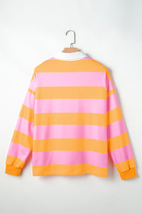 Hazel Blues® |  Contrast Striped Collared Neck Long Sleeve Sweatshirt