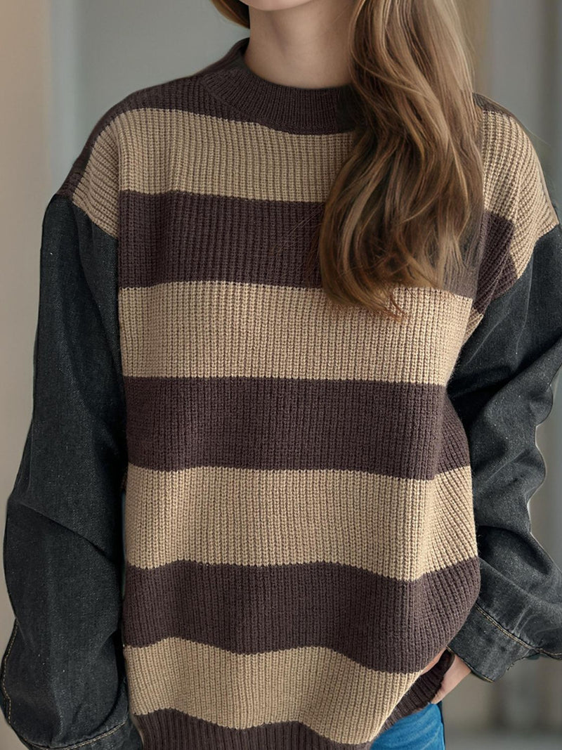 Hazel Blues® |  Contrast Round Neck Long Sleeve Sweater