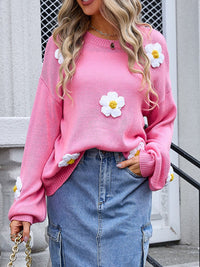 Hazel Blues® |  Flower Round Neck Long Sleeve Sweater