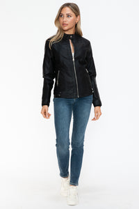 Hazel Blues® |  Snobbish Faux Leather Biker Jacket with Side Zip Pockets