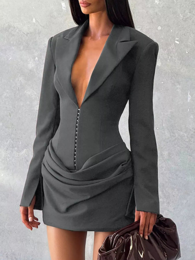 knee length dresses for ladies Naked Wardrobe Women's Pleated Long Sleeve Suiting Blazer Minidress - Red main image 1