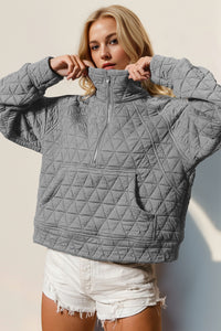 Hazel Blues® |  Double Take Half Zip Long Sleeve Quilted Sweatshirt with Pocket