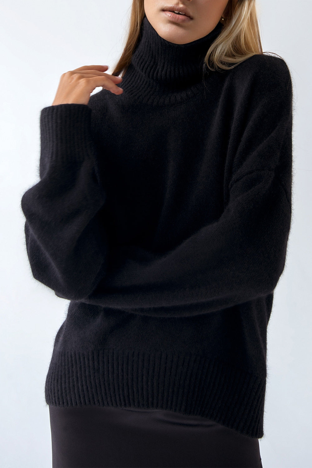 Hazel Blues® |  Basic Bae Turtleneck Dropped Shoulder Long Sleeve Sweater