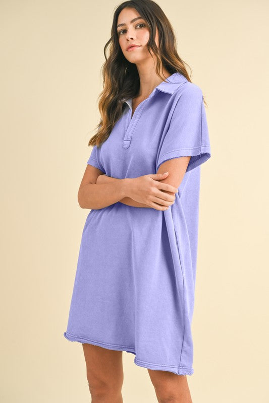 Hazel Blues® |  Annie Wear Mineral Washed Johnny Collar Short Sleeve Dress