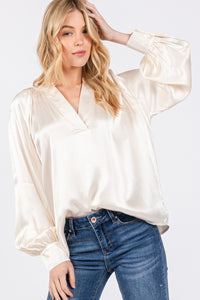 Hazel Blues® |  SAGE + FIG Notched Long Sleeve Blouse