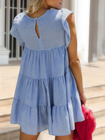 Hazel Blues® |  Ruched Round Neck Cap Sleeve Mini Dress