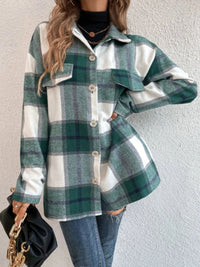 Hazel Blues® |  Plaid Collared Neck Dropped Shoulder Shacket