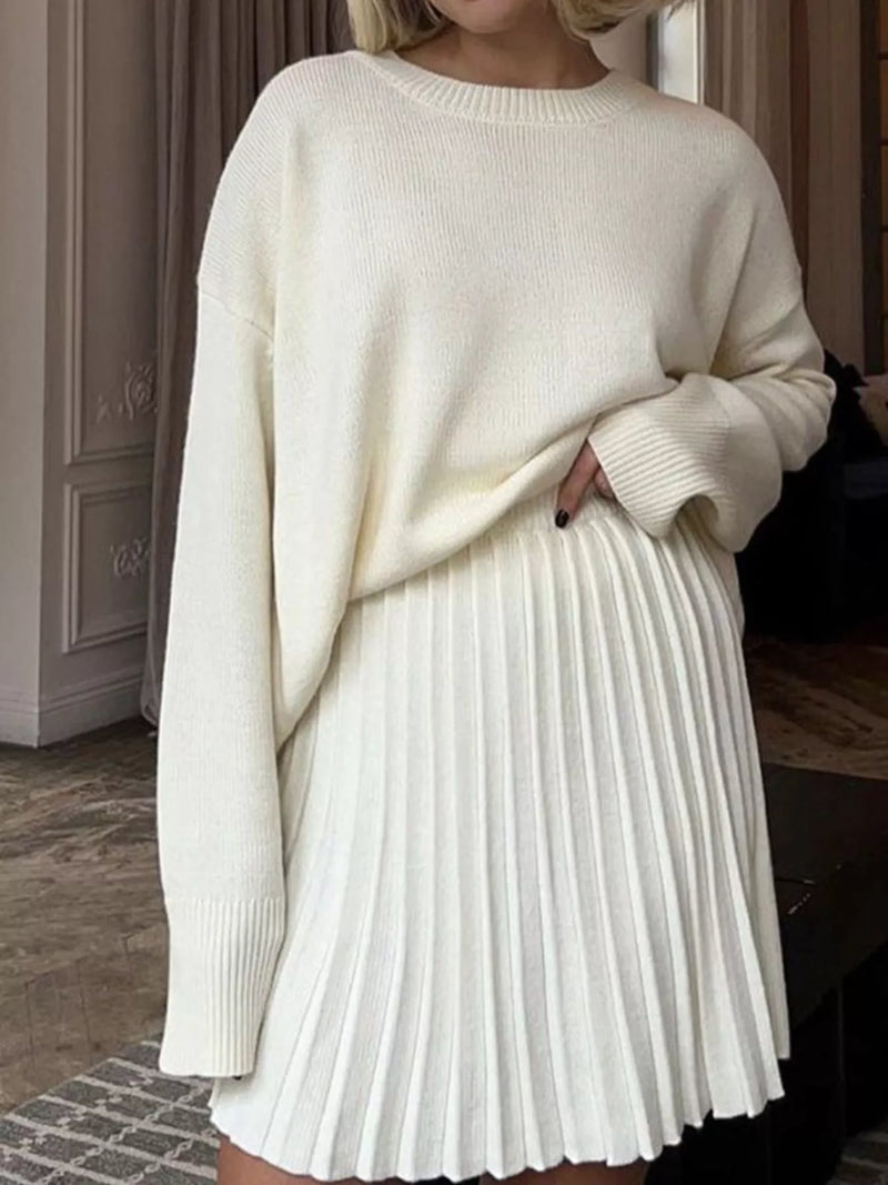 sweater top pleated skirt dress Knitted Top Satin Pleated Skirt Dress