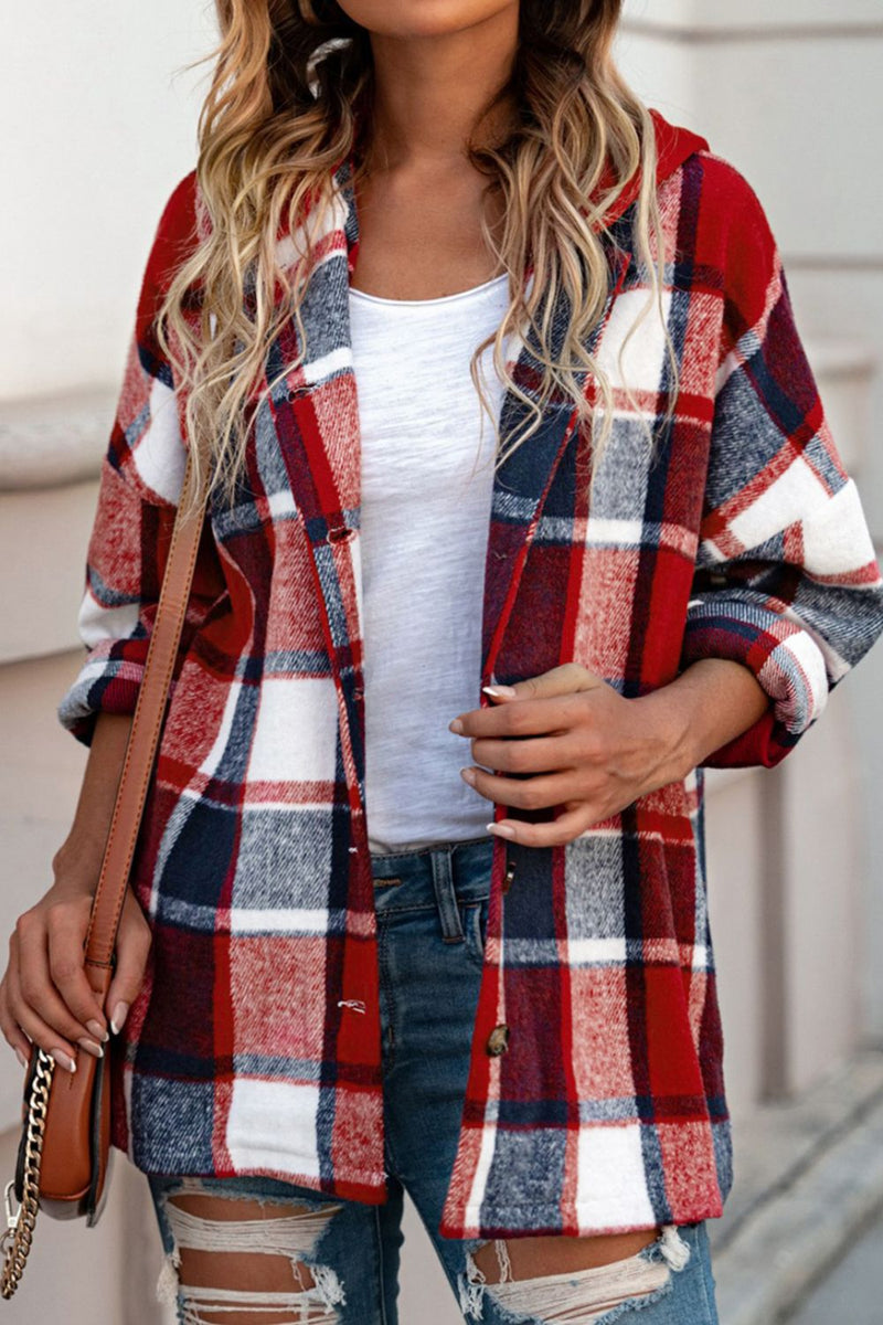 Hazel Blues® |  Plaid Button Up Hooded Shacket