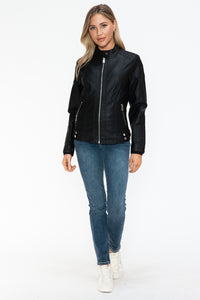 Hazel Blues® |  Snobbish Faux Leather Biker Jacket with Side Zip Pockets