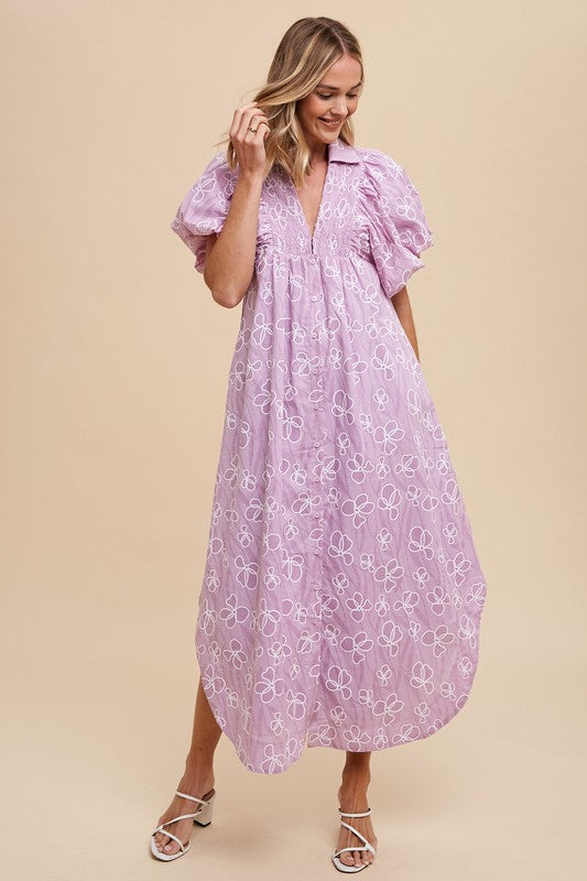 Hazel Blues® |  Annie Wear Floral Smock Detail Puff Sleeve Dress