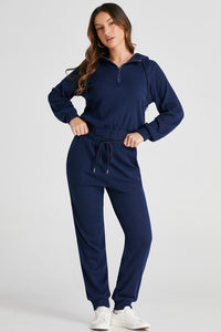 Hazel Blues® |  Drawstring Half Zip Hoodie and Joggers Active Set