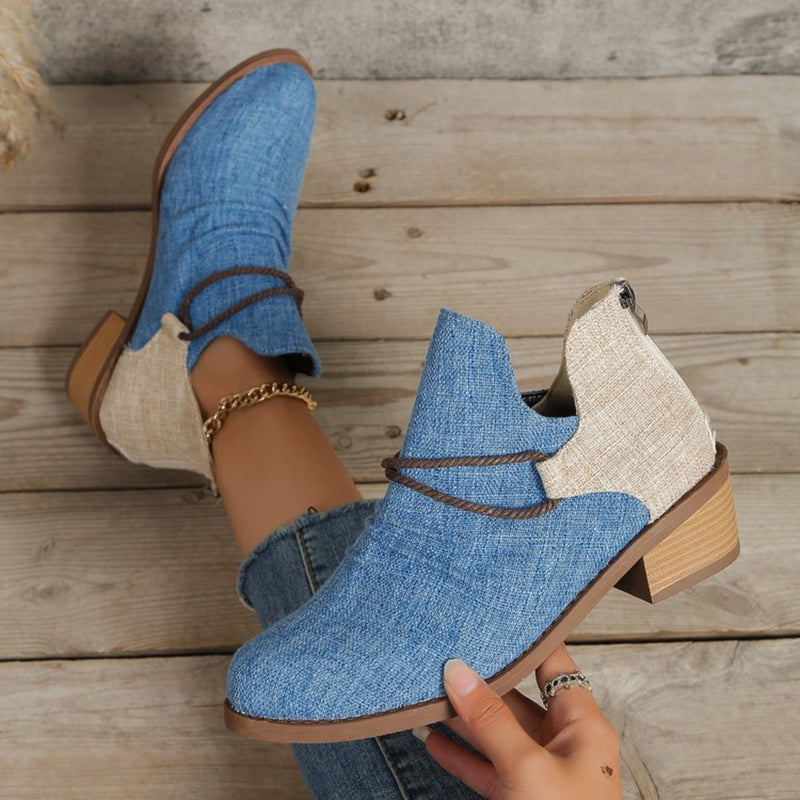 Hazel Blues | Contrast Canvas Low Heel Boots Hazel Blues | Contrast Canvas Low Heel Boots