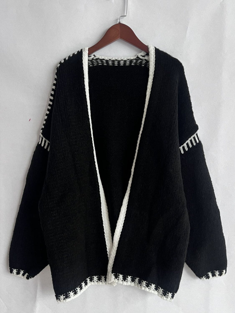 Hazel Blues® |  Double Take Contrast Open Front Dropped Shoulder Cardigan