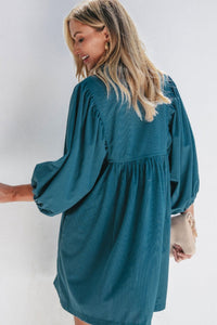 Hazel Blues® |  Corduroy Quarter Snap Three-Quarter Sleeve Dress