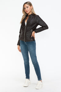 Hazel Blues® |  Snobbish Faux Leather Biker Jacket with Side Zip Pockets