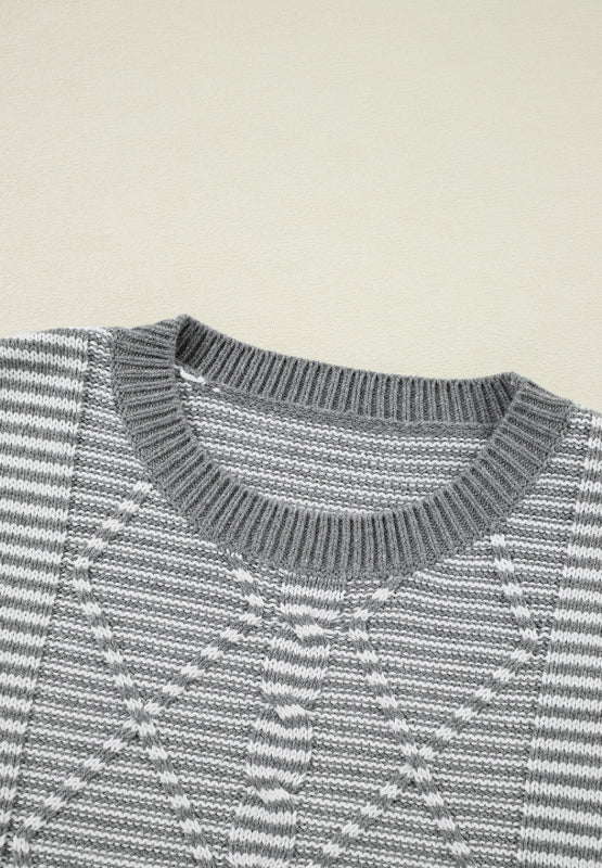 Hazel Blues® |  Striped Round Neck Dropped Shoulder Sweater