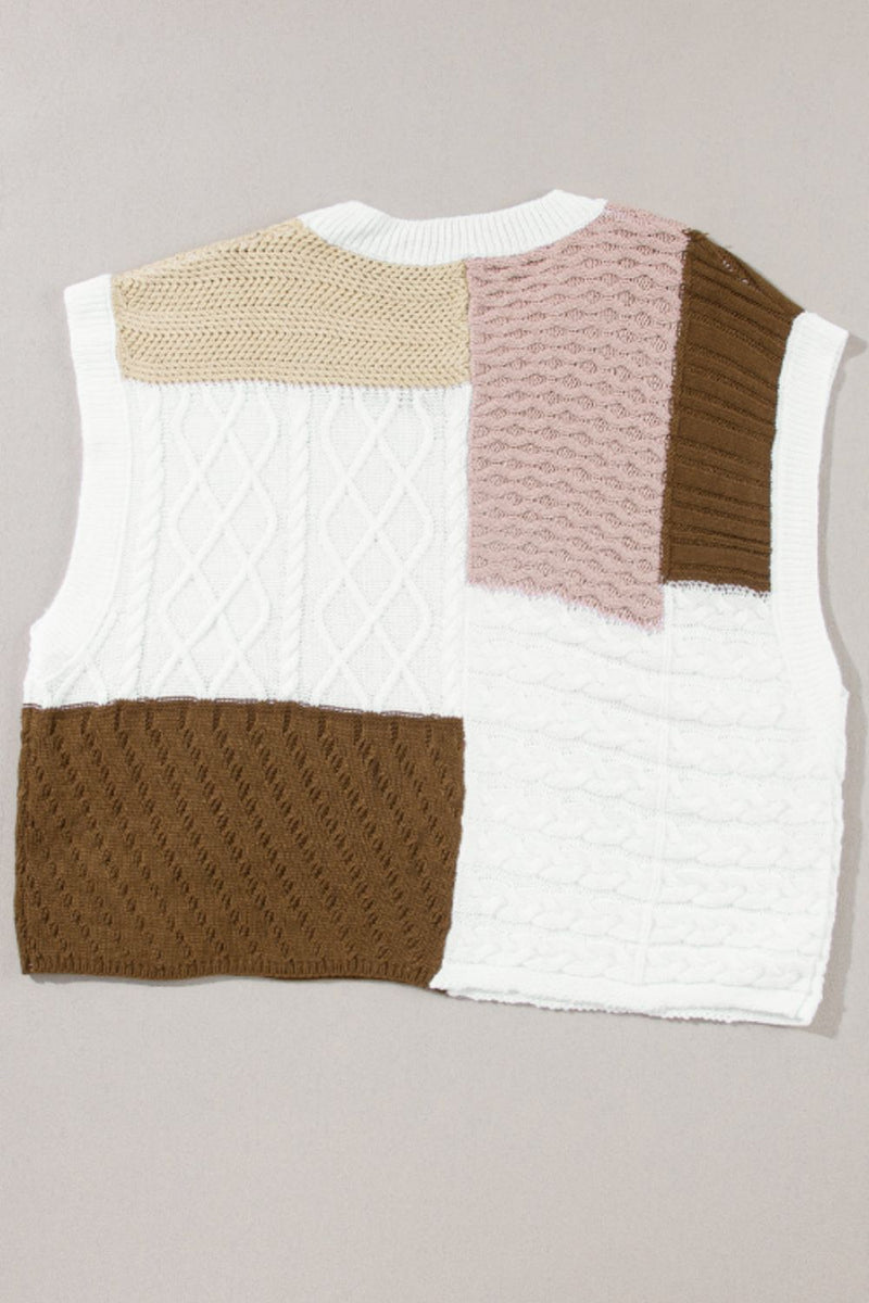 Hazel Blues® |  Cable-Knit Color Block Round Neck Sweater Vest