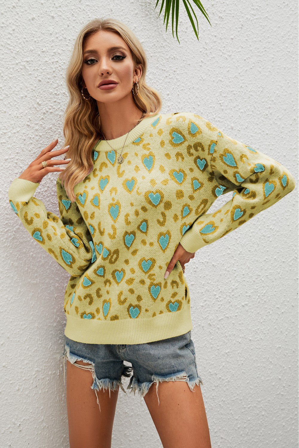 Hazel Blues® |  Heart Round Neck Dropped Shoulder Sweater