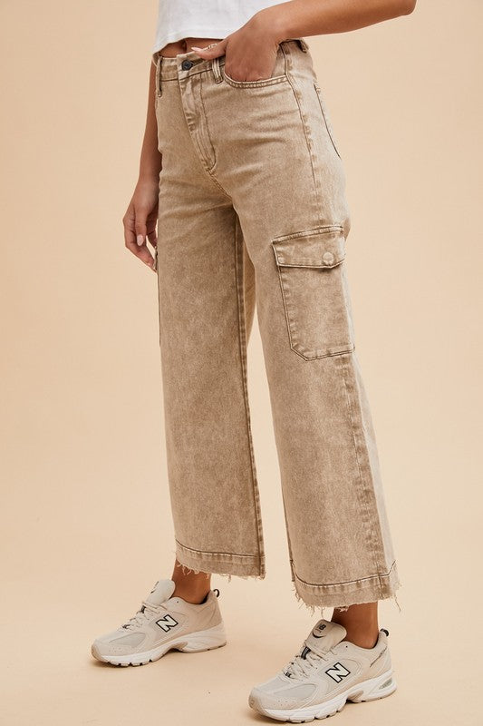 Hazel Blues® |  Annie Wear Raw Hem Wide Leg Jeans with Cargo Pockets