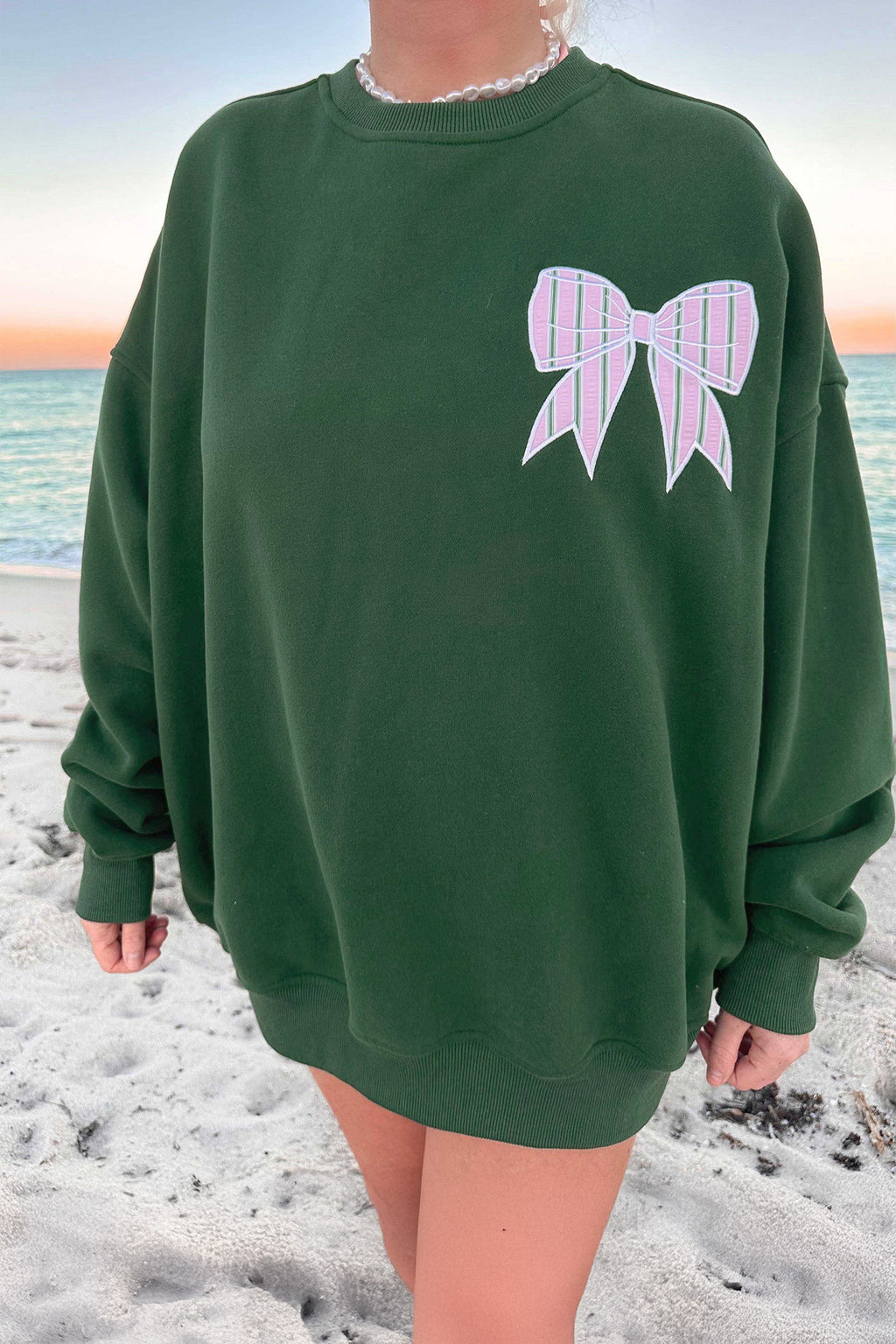 Caroline Faith Green Christmas Bow Sweatshirt