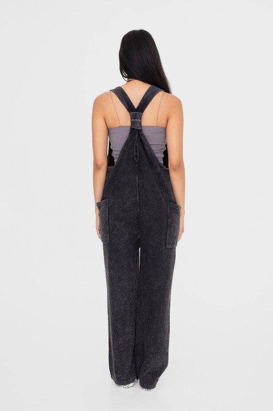 Hazel Blues® |  Mono B Mineral-Washed V Neck Overalls with Pockets