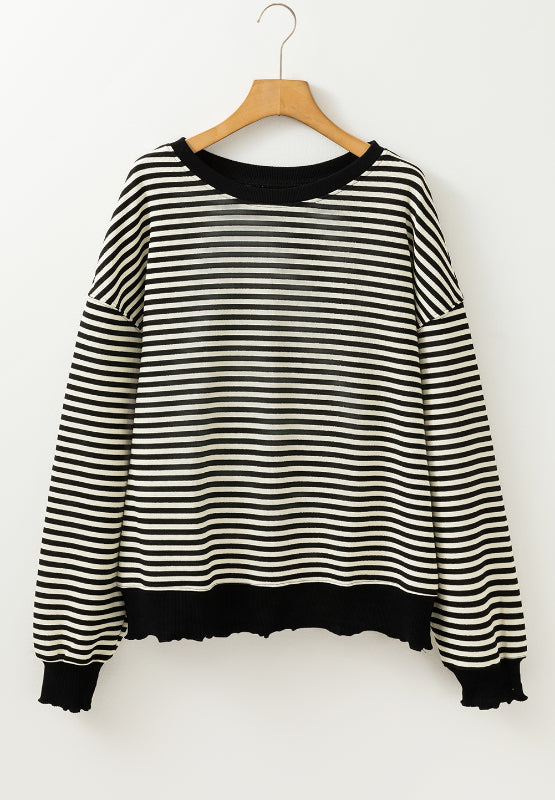 Hazel Blues® |  Striped Round Neck Long Sleeve Sweatshirt