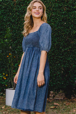 Hazel Blues® |  ODDI Washed Smocked Puff Sleeve Dress