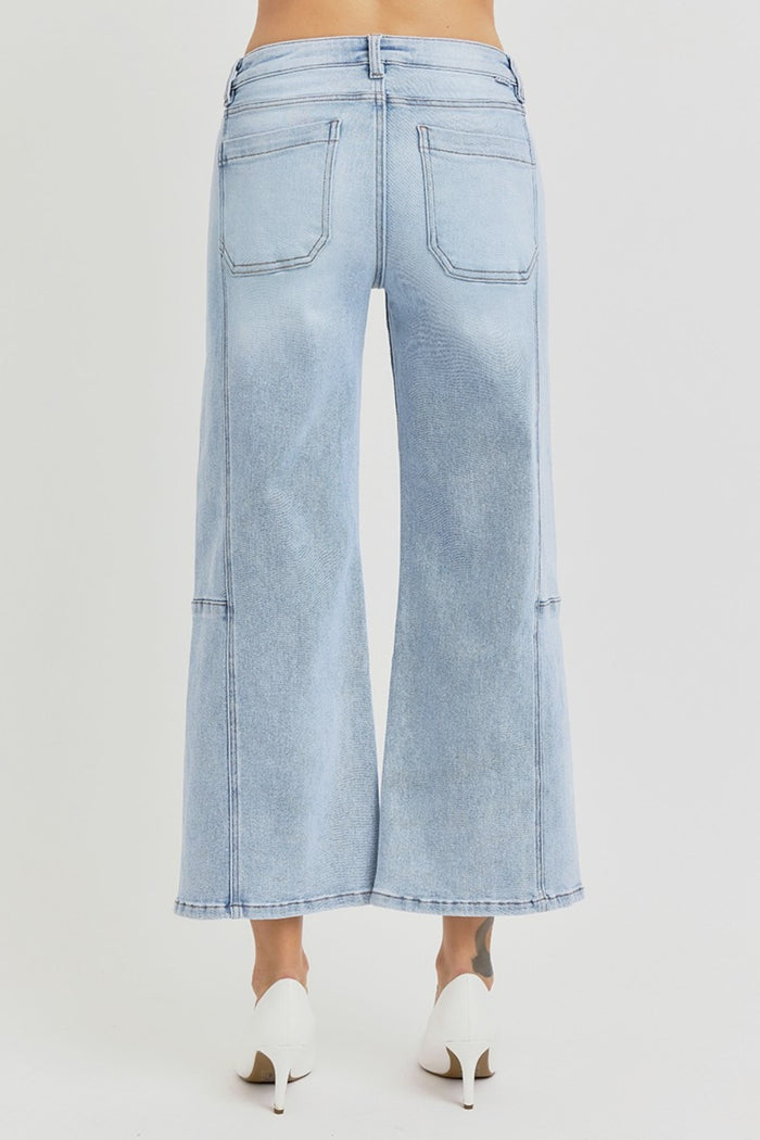 Hazel Blues® |  RISEN High Rise Seamed Detail Wide Leg Crop Jeans