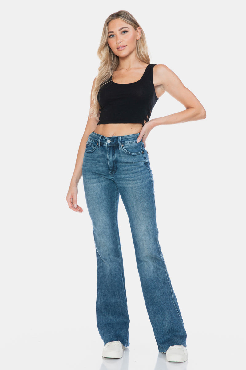 Hazel Blues® |  Judy Blue Tummy Control Cut Hem Flare Jeans