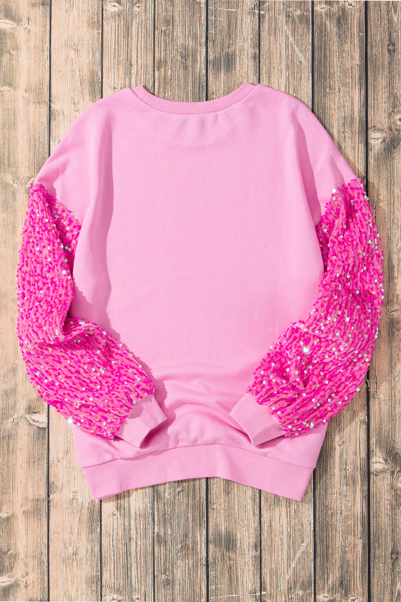 Hazel Blues® |  Valentine’s Day Sequin Heart Long Sleeve Sweatshirt