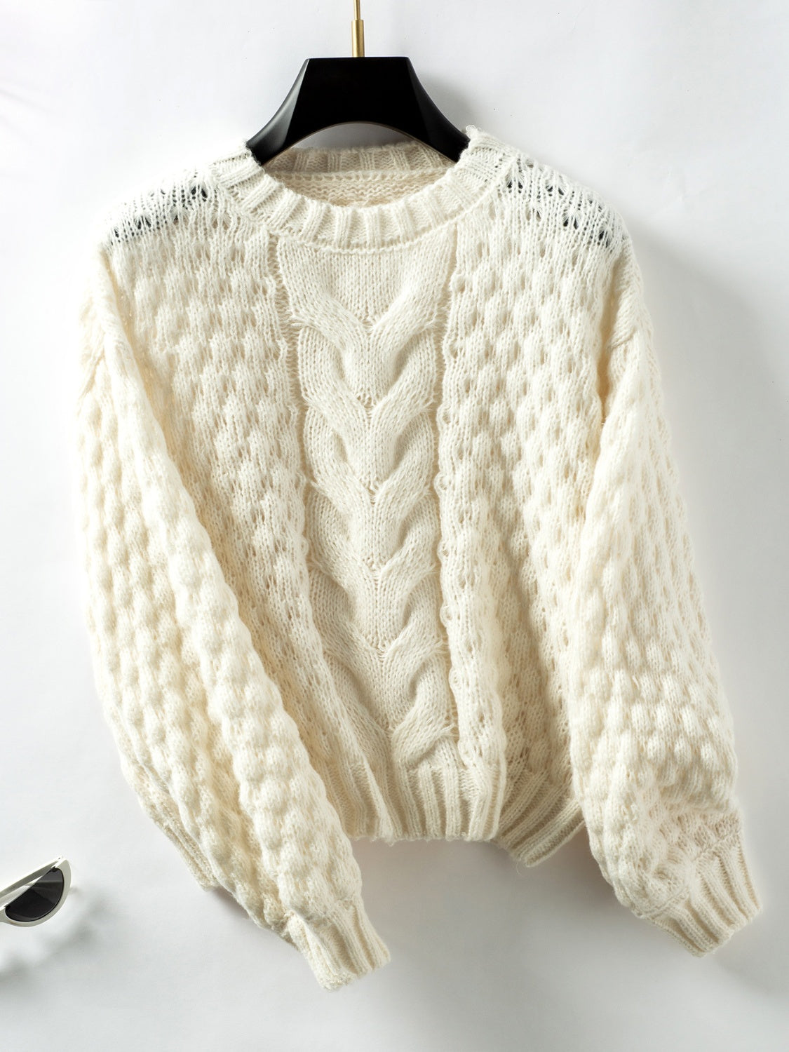 Hazel Blues® |  Cable-Knit Round Neck Long Sleeve Sweater