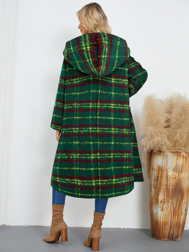 Hazel Blues® |  Plaid Long Sleeve Hooded Coat with Pockets