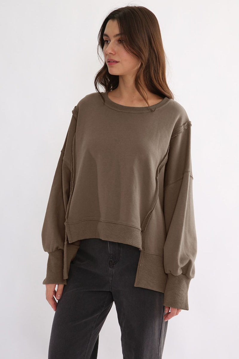 Hazel Blues® |  Exposed Seam High-Low Long Sleeve Sweatshirt