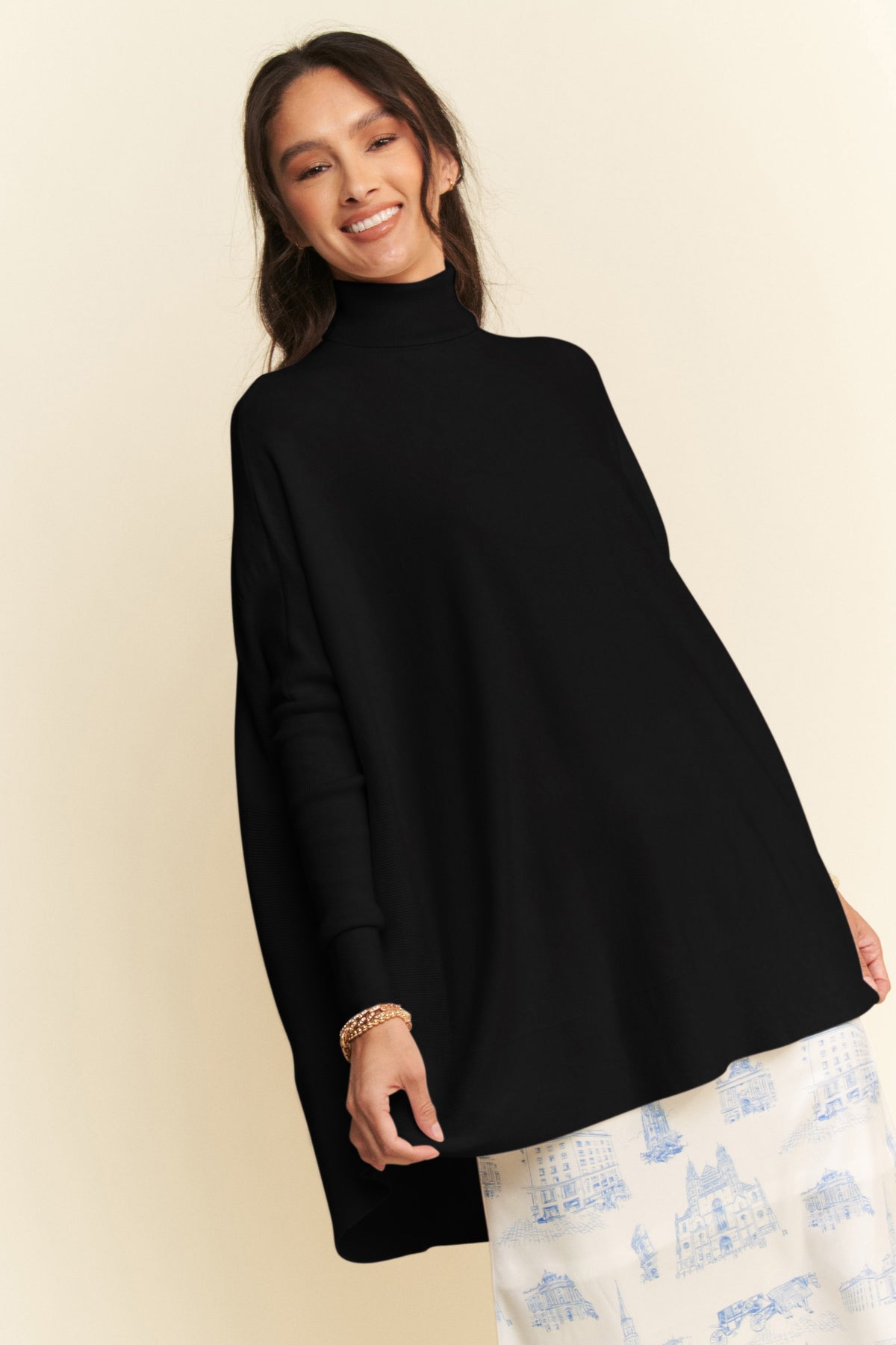 Hazel Blues® |  Davi & Dani High-Low Turtleneck Long Sleeve Knit Top