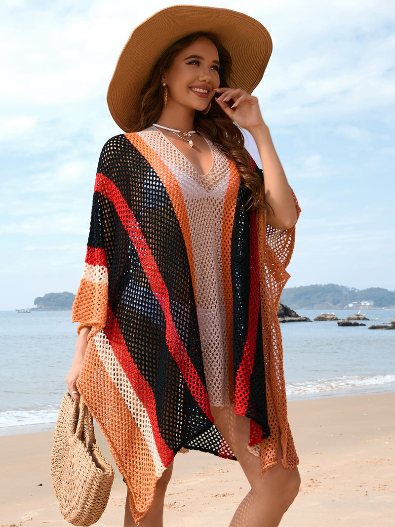 Hazel Blues® |  Openwork Color Block Plunge Cover-Up