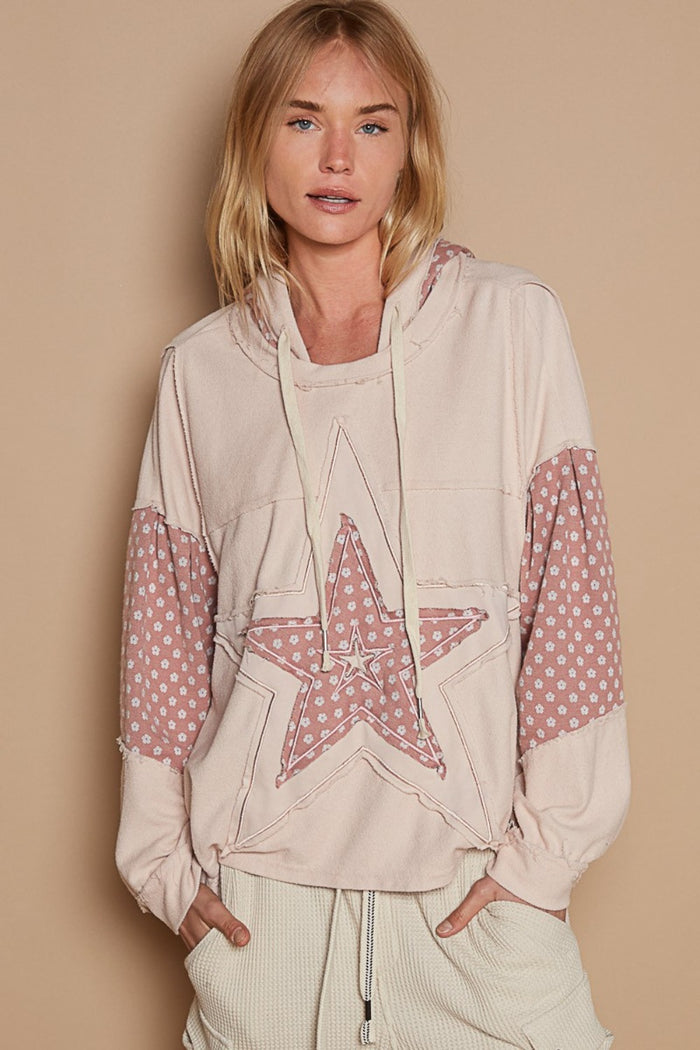 Hazel Blues® |  POL Star Patchwork Raw Edge French Terry Hoodie