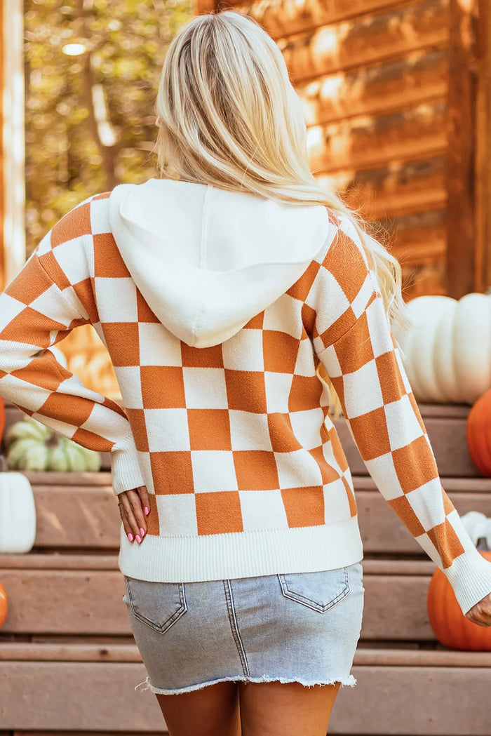 Hazel Blues® |  Checkered Long Sleeve Hooded Sweater