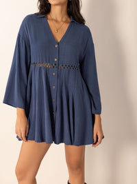 Hazel Blues® |  Cutout Johnny Collar Long Sleeve Mini Dress