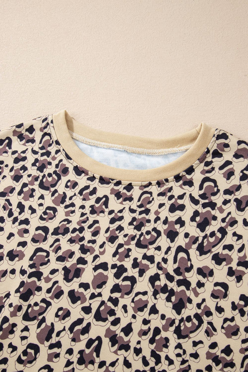 Hazel Blues® |  Slit Leopard Round Neck Long Sleeve Sweatshirt