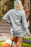 Hazel Blues® |  Light Grey Rhinestone Skull Graphic Drop Shoulder Sweatshirt