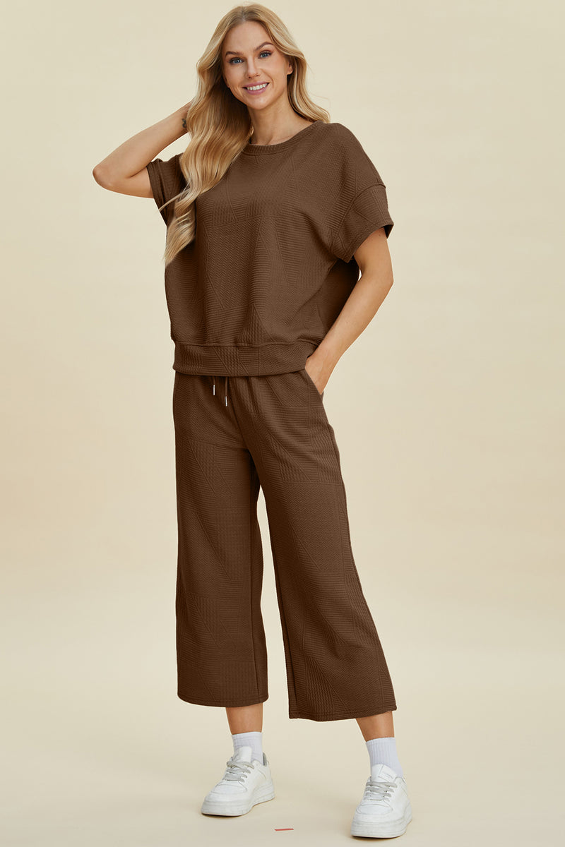 Hazel Blues® |  Double Take Texture Round Neck Top and Pants Set