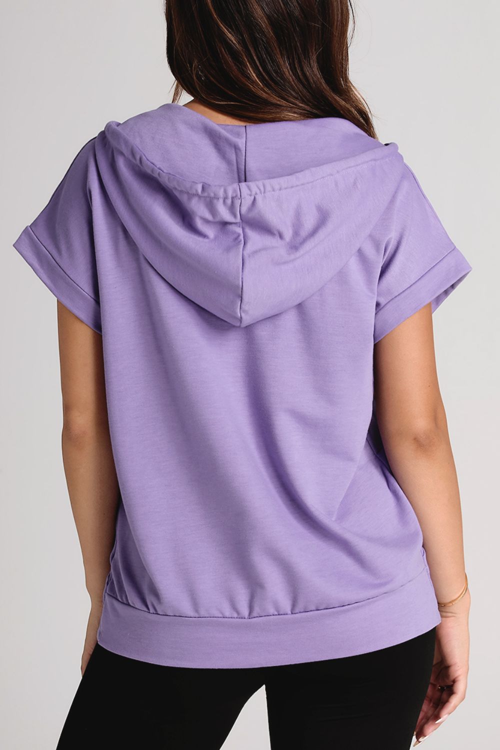 Hazel Blues® |  Drawstring Quarter Snap Cap Sleeve Hoodie