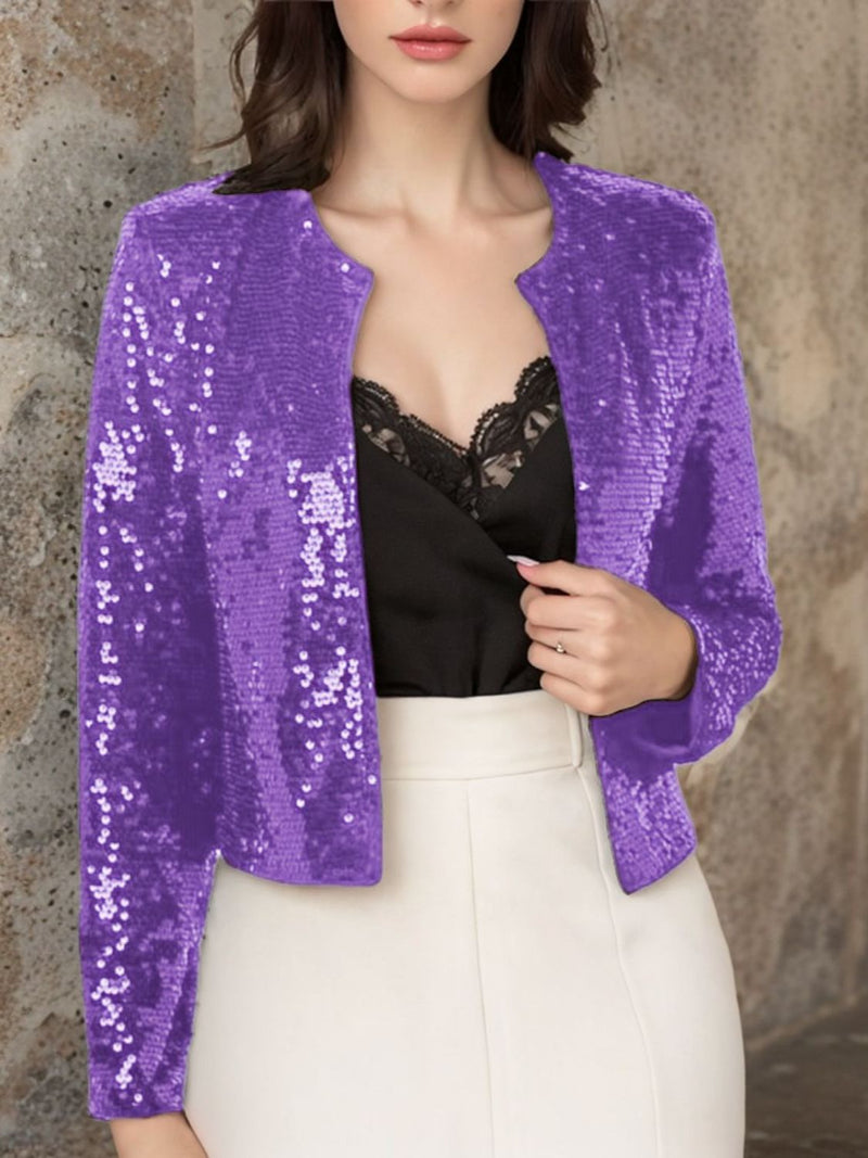 Hazel Blues® |  Sequin Open Front Cropped Jacket