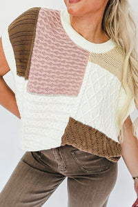 Hazel Blues® |  Cable-Knit Color Block Round Neck Sweater Vest