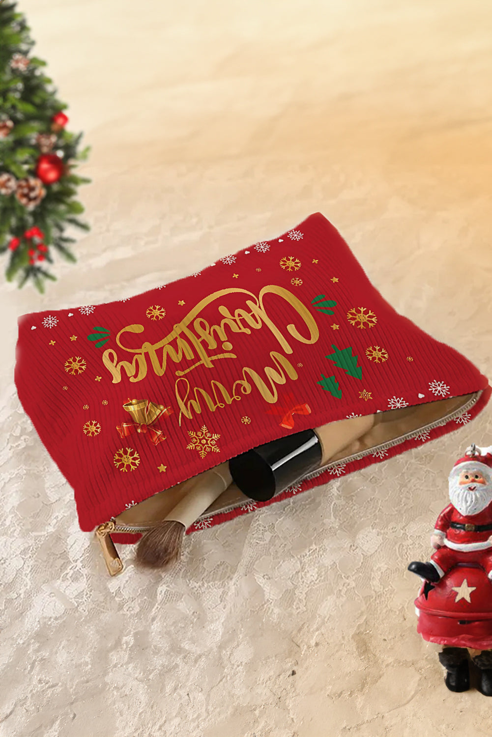 Nutcracker Nights Corduroy Cosmetic Bag — Fiery Red